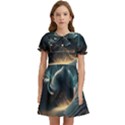 Ai Generated Swirl Space Design Fractal Light Kids  Bow Tie Puff Sleeve Dress View1