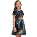 Ai Generated Swirl Space Design Fractal Light Kids  Bow Tie Puff Sleeve Dress View2