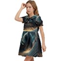 Ai Generated Swirl Space Design Fractal Light Kids  Bow Tie Puff Sleeve Dress View3