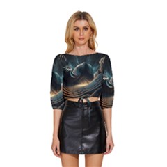 Ai Generated Swirl Space Design Fractal Light Mid Sleeve Drawstring Hem Top by Ravend