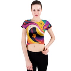 Ai Generated Moon Art Design Graphic Shape Crew Neck Crop Top by Ravend