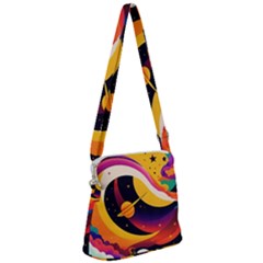 Ai Generated Moon Art Design Graphic Shape Zipper Messenger Bag by Ravend