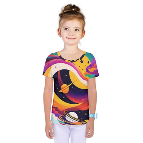 Ai Generated Moon Art Design Graphic Shape Kids  One Piece Tee by Ravend