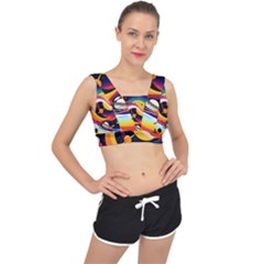 Ai Generated Moon Art Design Graphic Shape V-back Sports Bra by Ravend