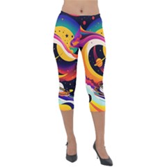 Ai Generated Moon Art Design Graphic Shape Lightweight Velour Capri Leggings  by Ravend