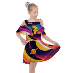 Ai Generated Moon Art Design Graphic Shape Kids  Shoulder Cutout Chiffon Dress by Ravend