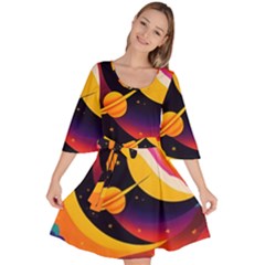 Ai Generated Moon Art Design Graphic Shape Velour Kimono Dress by Ravend