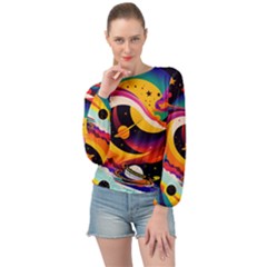 Ai Generated Moon Art Design Graphic Shape Banded Bottom Chiffon Top by Ravend