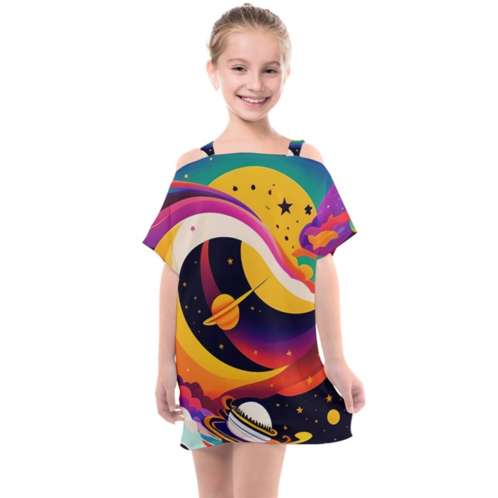 Ai Generated Moon Art Design Graphic Shape Kids  One Piece Chiffon Dress