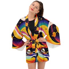 Ai Generated Moon Art Design Graphic Shape Long Sleeve Kimono by Ravend