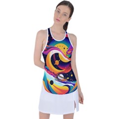 Ai Generated Moon Art Design Graphic Shape Racer Back Mesh Tank Top