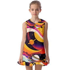 Ai Generated Moon Art Design Graphic Shape Kids  Pilgrim Collar Ruffle Hem Dress