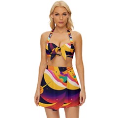 Ai Generated Moon Art Design Graphic Shape Vintage Style Bikini Top And Skirt Set  by Ravend