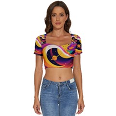 Ai Generated Moon Art Design Graphic Shape Short Sleeve Square Neckline Crop Top  by Ravend