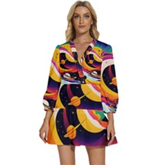 Ai Generated Moon Art Design Graphic Shape V-neck Placket Mini Dress by Ravend