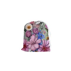 Broken And Budding Watercolor Flowers Drawstring Pouch (xs) by GardenOfOphir