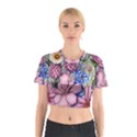 Broken And Budding Watercolor Flowers Cotton Crop Top View1