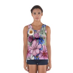 Broken And Budding Watercolor Flowers Sport Tank Top  by GardenOfOphir