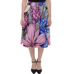 Broken And Budding Watercolor Flowers Classic Midi Skirt by GardenOfOphir