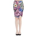 Broken And Budding Watercolor Flowers Midi Wrap Pencil Skirt View1