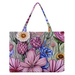 Broken And Budding Watercolor Flowers Zipper Medium Tote Bag by GardenOfOphir