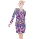 Broken And Budding Watercolor Flowers Button Long Sleeve Dress View1