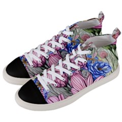 Broken And Budding Watercolor Flowers Men s Mid-top Canvas Sneakers by GardenOfOphir