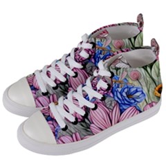 Broken And Budding Watercolor Flowers Women s Mid-top Canvas Sneakers by GardenOfOphir