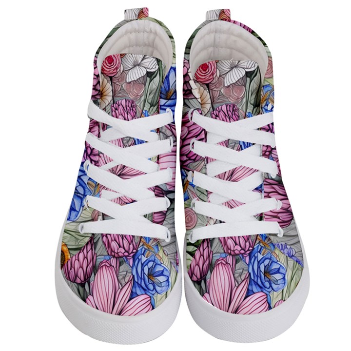 Broken And Budding Watercolor Flowers Kids  Hi-Top Skate Sneakers