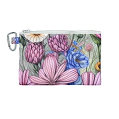 Broken And Budding Watercolor Flowers Canvas Cosmetic Bag (medium) by GardenOfOphir