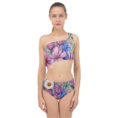 Broken And Budding Watercolor Flowers Spliced Up Two Piece Swimsuit by GardenOfOphir