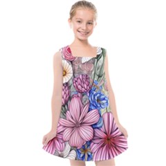 Broken And Budding Watercolor Flowers Kids  Cross Back Dress by GardenOfOphir