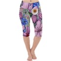 Broken And Budding Watercolor Flowers Lightweight Velour Cropped Yoga Leggings View1