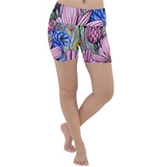 Broken And Budding Watercolor Flowers Lightweight Velour Yoga Shorts by GardenOfOphir