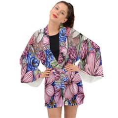 Broken And Budding Watercolor Flowers Long Sleeve Kimono by GardenOfOphir