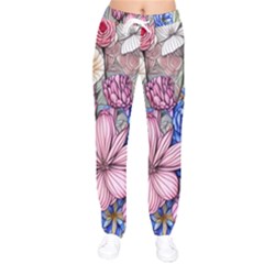 Broken And Budding Watercolor Flowers Women Velvet Drawstring Pants by GardenOfOphir