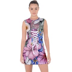 Broken And Budding Watercolor Flowers Lace Up Front Bodycon Dress by GardenOfOphir