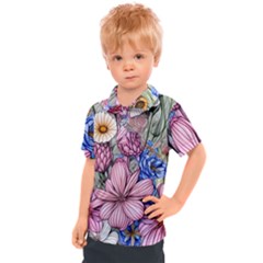 Broken And Budding Watercolor Flowers Kids  Polo Tee