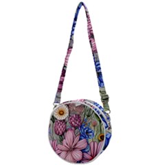 Broken And Budding Watercolor Flowers Crossbody Circle Bag by GardenOfOphir