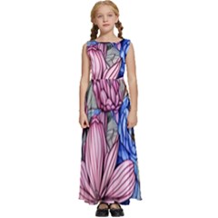 Broken And Budding Watercolor Flowers Kids  Satin Sleeveless Maxi Dress by GardenOfOphir