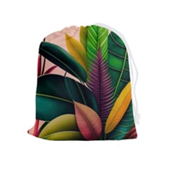 Ai Generated Tropical Leaves Foliage Wallpaper Drawstring Pouch (xl) by Ravend