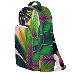 Ai Generated Tropical Leaves Foliage Wallpaper Double Compartment Backpack by Ravend