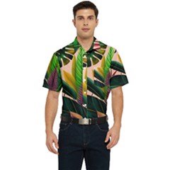 Ai Generated Tropical Leaves Foliage Wallpaper Men s Short Sleeve Pocket Shirt  by Ravend