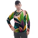 Ai Generated Tropical Leaves Foliage Wallpaper Men s Pique Long Sleeve Tee View1