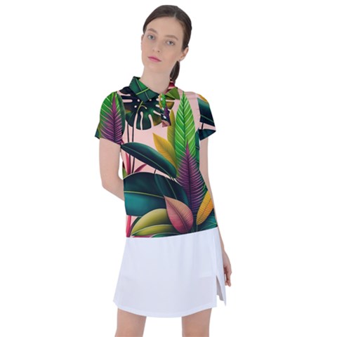 Ai Generated Tropical Leaves Foliage Wallpaper Women s Polo Tee by Ravend