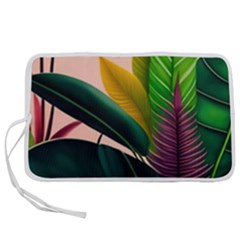 Ai Generated Tropical Leaves Foliage Wallpaper Pen Storage Case (m) by Ravend