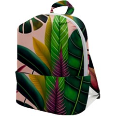 Ai Generated Tropical Leaves Foliage Wallpaper Zip Up Backpack by Ravend