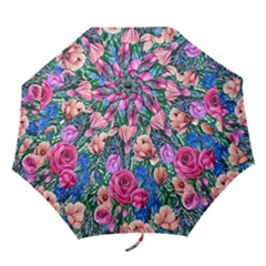 Bright And Brilliant Watercolor Flowers Folding Umbrellas by GardenOfOphir