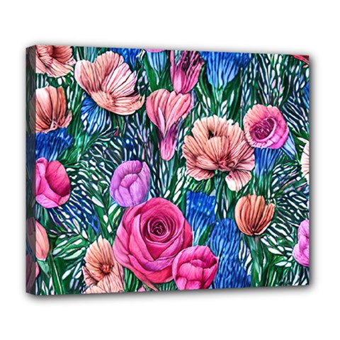 Bright And Brilliant Watercolor Flowers Deluxe Canvas 24  X 20  (stretched) by GardenOfOphir