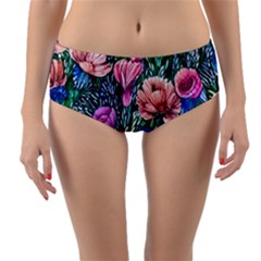 Bright And Brilliant Watercolor Flowers Reversible Mid-waist Bikini Bottoms by GardenOfOphir